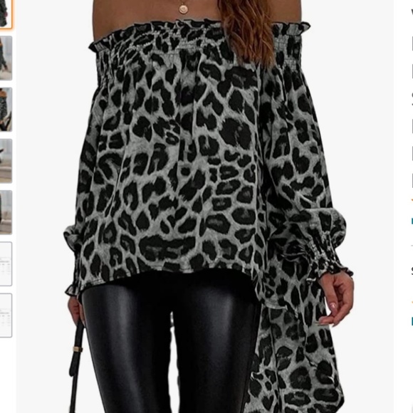 Tops - Women’s Leopard Print Off shoulder Hi Lo Tunic Blouse in gray combo size med